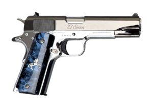 COLT GOVERNMENT 1911 EL SENOR 5" .38 SUPER 9RD PISTOL, POLISHED SS / POLISHED SMOKE GREY PVD 1 OF 500 - O1911C-SS38-ESP