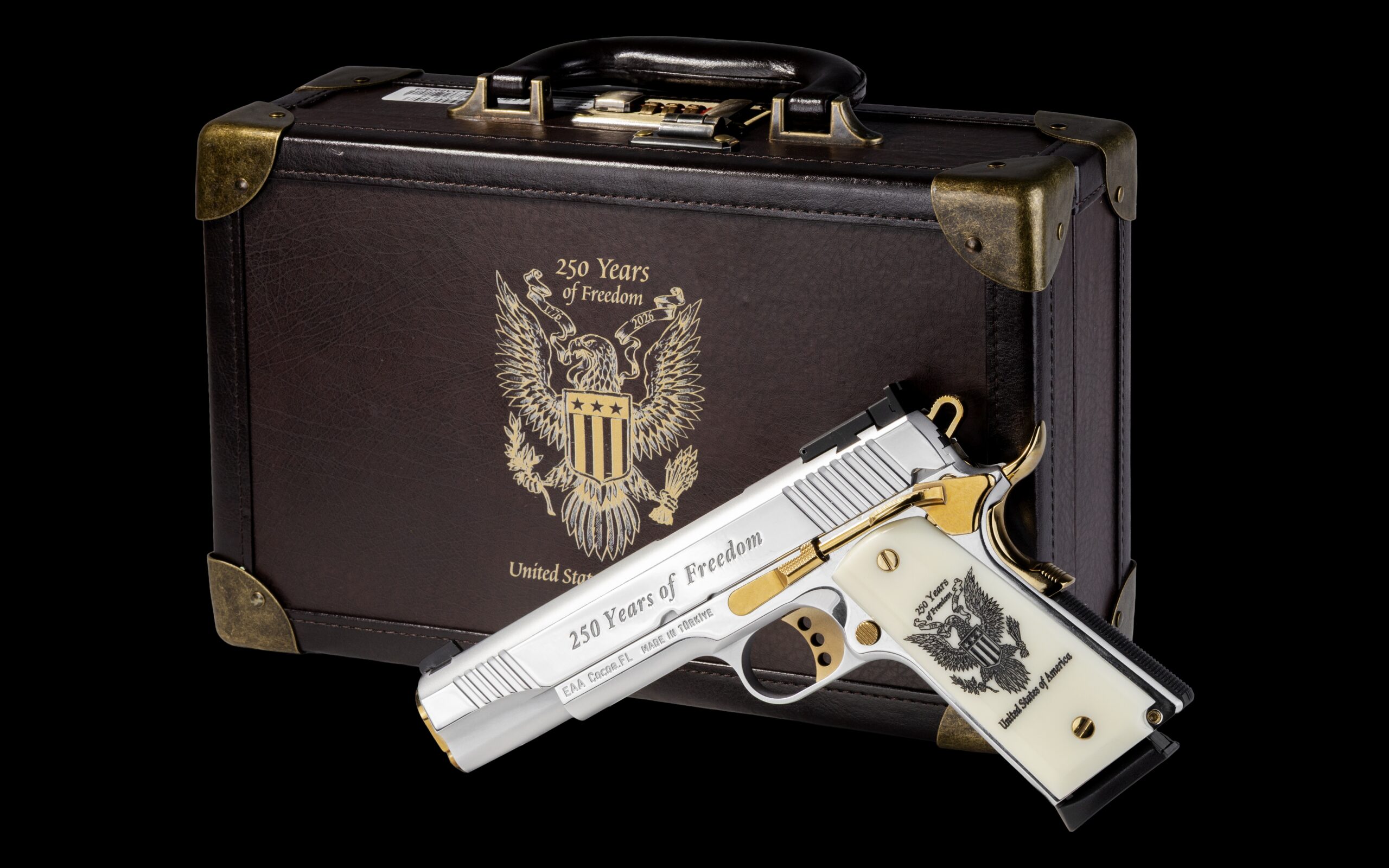 EAA CORP MC1911 250TH 45 ACP MC1911 45ACP 250TH SS/GOLD 5" 250 YEARS OF FREEDOM