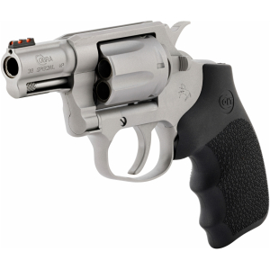 Colt Cobra 2-inch stainless revolver .38 Special +P with Hogue overmolded rubber grip and red fiber optic front sight