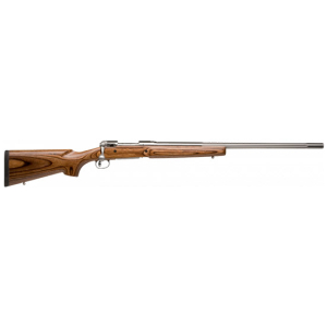 Savage SAV 12 Varminter Low Profile bolt-action rifle with 26-inch stainless barrel and satin wood laminate stock