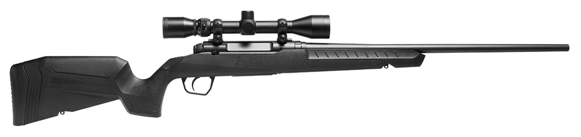 Savage Axis XP bolt-action rifle with 22-inch barrel, black synthetic stock and mounted 3-9x40 scope