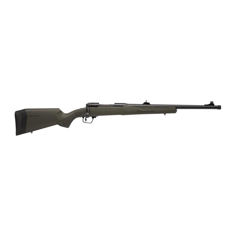 Savage 110 Hog Hunter .400 Legend bolt-action rifle with green synthetic AccuFit stock and threaded muzzle