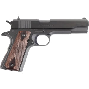 Colt 1911 Series 70 .45 ACP 5-inch blued pistol left profile with rosewood grips