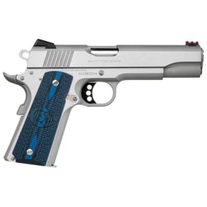 Colt 1911 Competition 9mm 5-inch stainless pistol with blue G10 checkered grips
