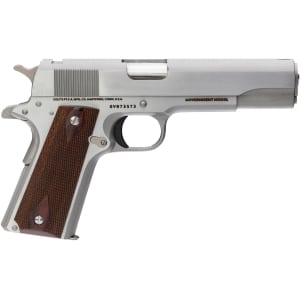 Colt 1911 Classic stainless steel 5" .45 ACP pistol wood grips no sights
