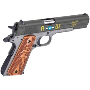 Auto-Ordnance AO 1911A1 Memphis Belle .45 ACP 1911 pistol with OD Green Cerakote slide and engraved hardwood grips