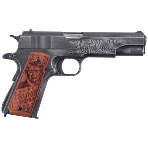 1911 Trump Save America .45 ACP 5-inch engraved wood grips