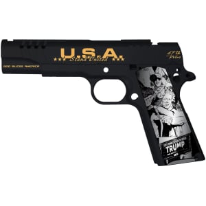 Auto-Ordnance Trump Fight 1911 .45 ACP 5-inch barrel custom engraved aluminum grips Cerakote finish