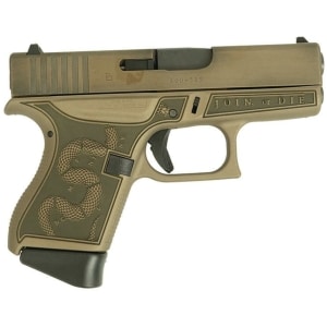 Glock 43 Custom Revolution Engraved Colonial Brown subcompact 9mm, 3.4 inch barrel (frame reference in listing)