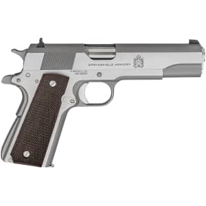 Springfield Armory 1911 Mil‑Spec Defender stainless 5-inch .45 ACP handgun side view