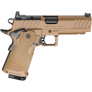 Springfield Armory 1911 DS Prodigy 9mm 4.25in Coyote Brown Cerakote with polymer grip and two 10-round magazines