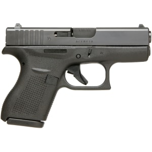 Glock 42 rebuilt .380 ACP semi-automatic pistol with 6-round magazine, right-side view