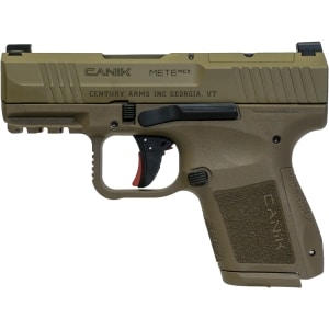 Canik METE MC9 CA-compliant 9mm pistol with FDE polymer frame and black slide, 3.18 inch barrel