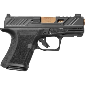 Shadow Systems CR920 Elite 9mm subcompact pistol with bronze fluted barrel and black polymer frame