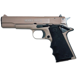 Chiappa 1911-22 .22 LR 5-inch pistol with tan frame and Hogue rubber grips