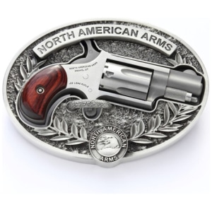 North American Arms .22 LR Mini-Revolver 1.13in Stainless with Rosewood Birdshead Grip and Oval Enclosed Belt Buckle
