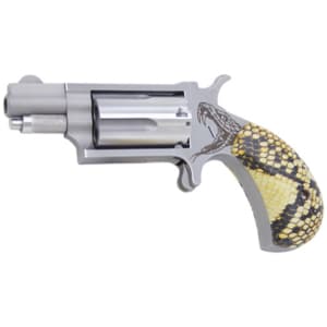 North American Arms Mini Antivenom 22MAG revolver with snakeskin grips and snake head engraving