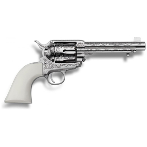 Cimarron Bat Masterson Frontier nickel revolver .45 Long Colt 5.5-inch laser engraved