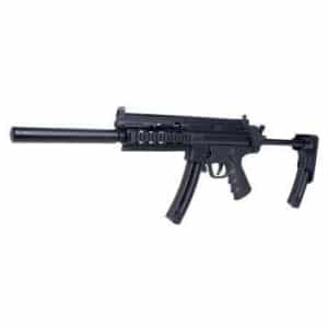 ATI GSG-16 .22 LR carbine in black with collapsible stock and faux suppressor