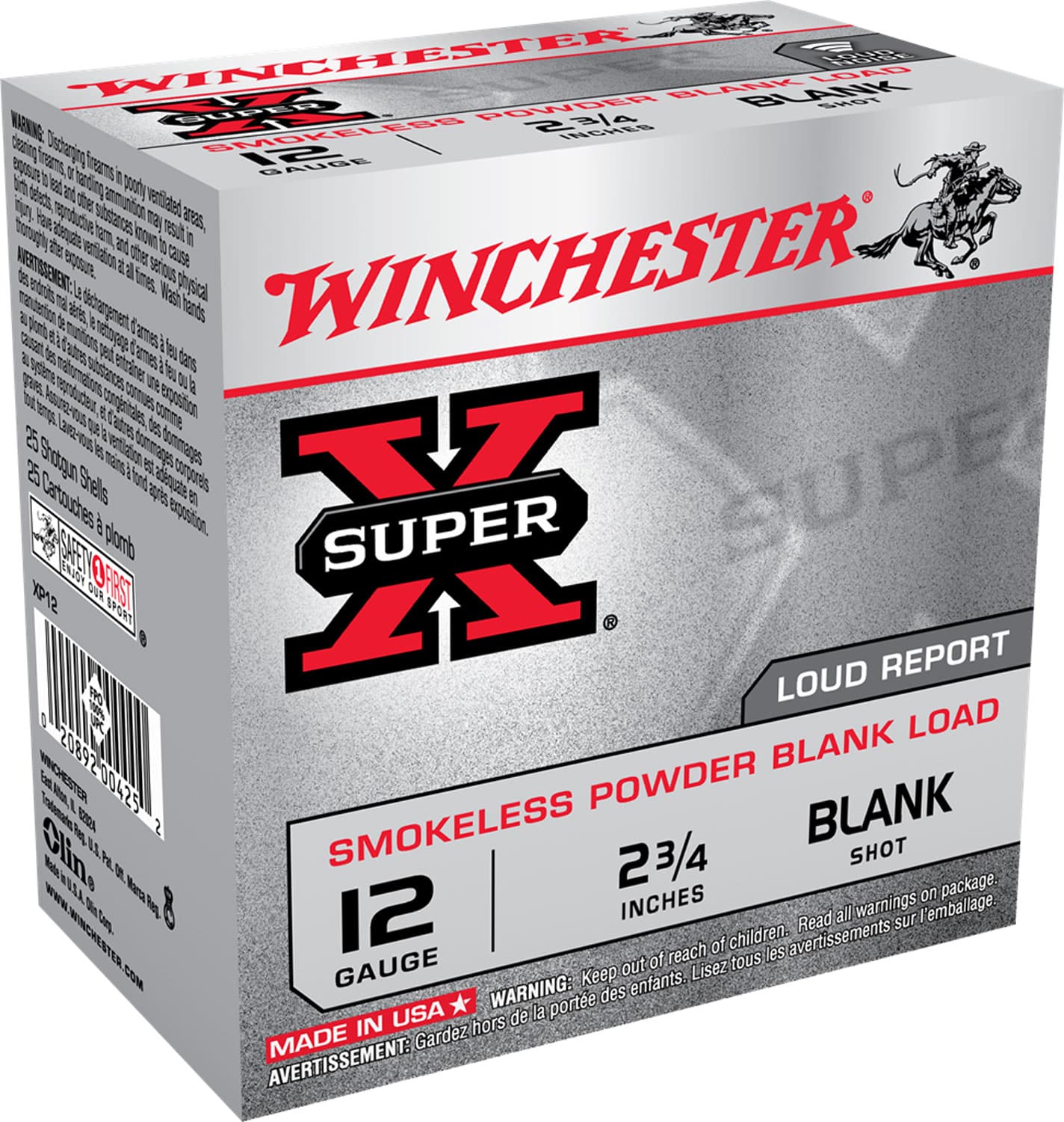 Winchester Super-X 12ga 2.75in smokeless blank cartridges 25-count box