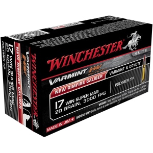 Winchester .17 WSM 20 gr Varmint HV Polymer Tip ammunition box, 50 rounds