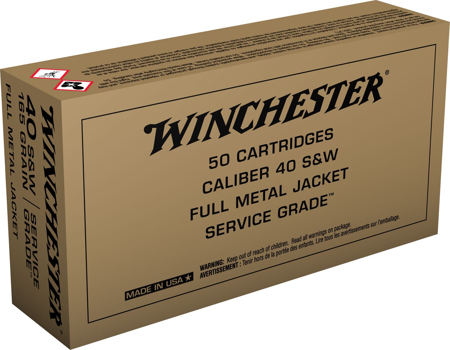 Winchester .40 S&W 165gr FMJ Brass – 50rd