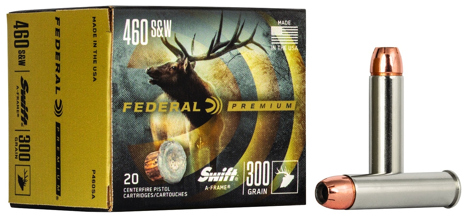 Federal .460 S&W Magnum 300gr PLATED BRASS CASES AND IS PACKAGED 20 ROUNDS PER BOX. THE MANUFACTURER LISTS A M Brass – 20rd