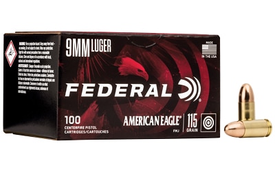 Federal American Eagle 9mm Luger 115gr FMJ 100rd box target ammunition