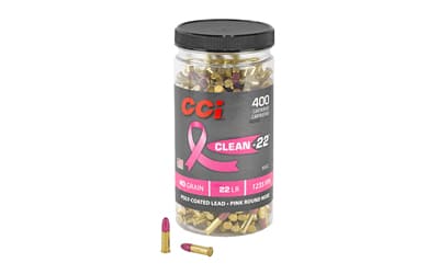 CCI Clean-22 .22 LR polymer-coated rimfire ammunition 400 rounds pink bottle