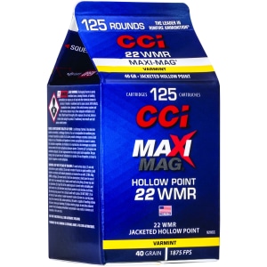 CCI Maxi-Mag .22 WMR 40 gr Jacketed Hollow Point 125 rd pour pack