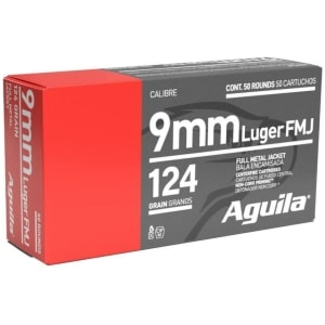 Aguila 9mm Luger 124 gr FMJ handgun ammunition, 50-count box