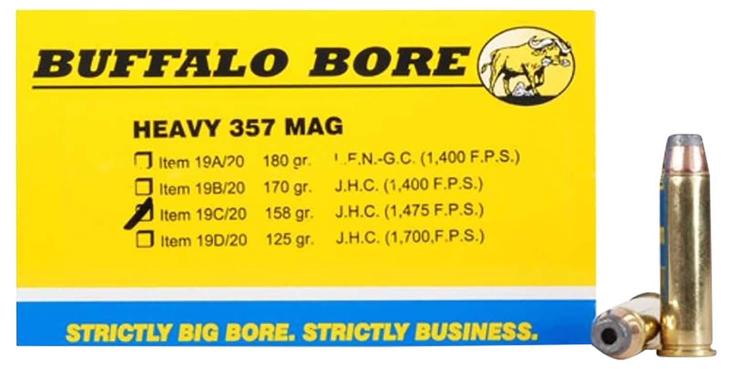 Buffalo Bore 19C20 .357 Magnum 158 gr JHP ammunition box, 20 rounds