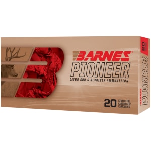 Barnes Pioneer .357 Magnum 140 gr ammunition box and cartridges
