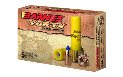 Barnes VOR-TX 20ga 250gr expander-tipped slug box, 5 rounds