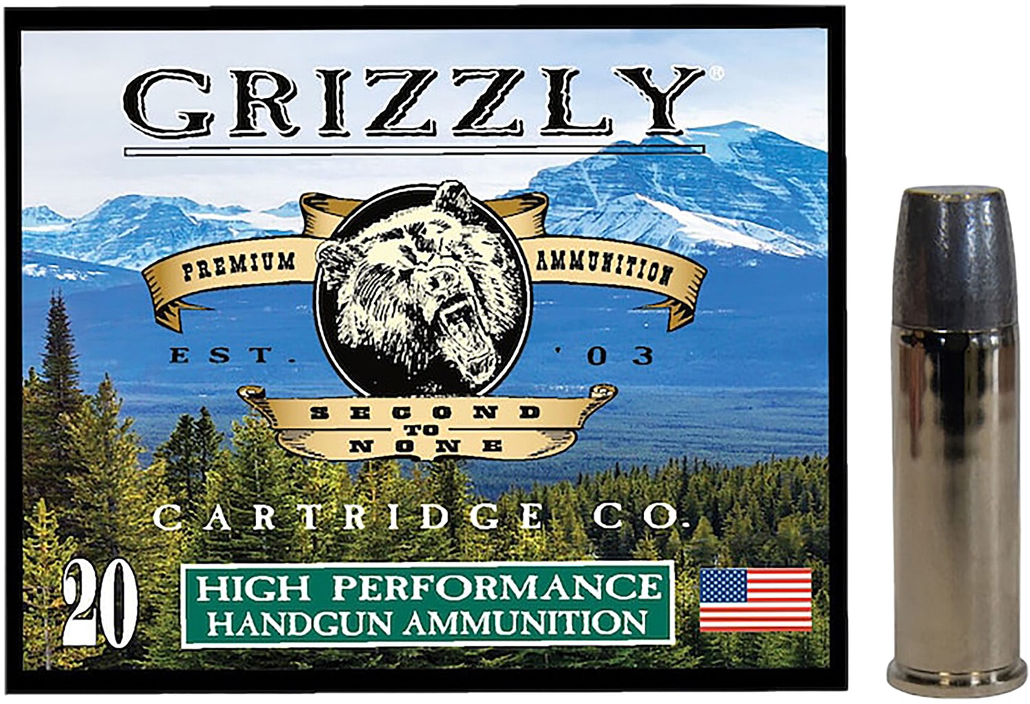 Grizzly Ammo .44 Magnum 320 gr Wide Long Nose Gas Check box - 20 rounds