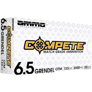 Ammo Inc 6.5mm Grendel 123 gr Open Tip Match ammunition box, 20 rounds