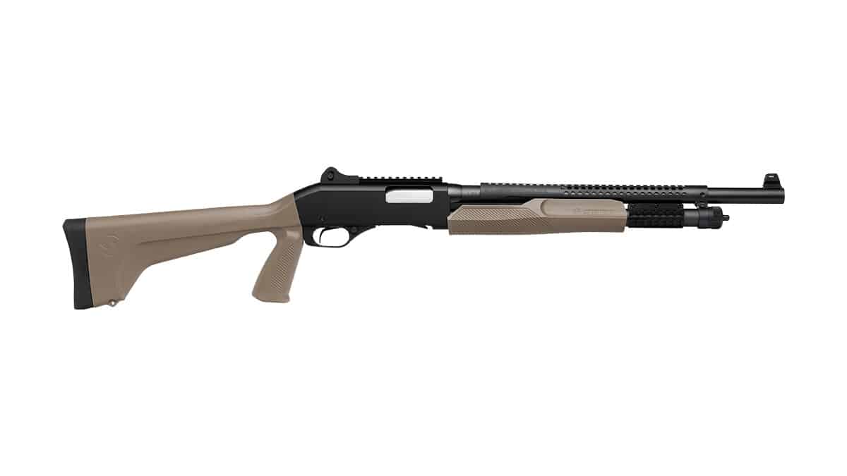 Savage/Stevens 320 Security 12GA 18.5in FDE tactical pump shotgun side view
