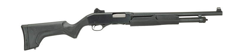Stevens 320 Security 12 gauge shotgun, 18.5-inch barrel, black synthetic stock, ghost-ring sights