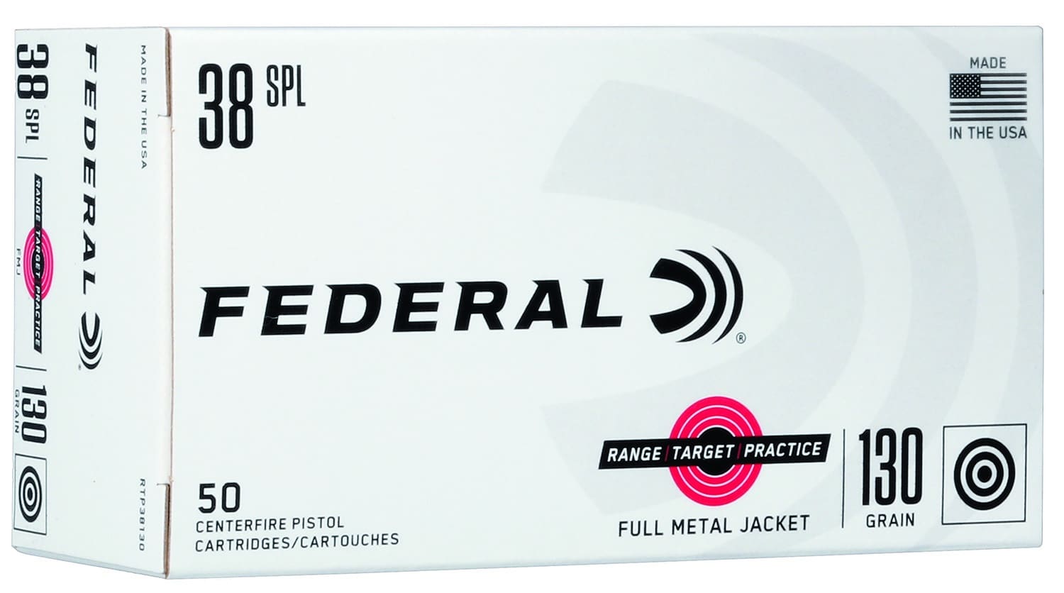 Federal RTP38130 .38 Special 130 gr FMJ 50rd box brass-cased target ammunition