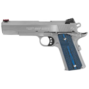 Colt 1911 Competition Series 70 .45 ACP 5-inch stainless pistol with blue G10 checkered grips