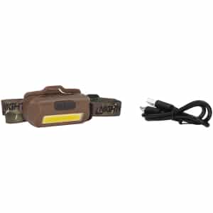Nightstick USB-4510F Multi-Flood headlamp in flat dark earth with brim clip and strap