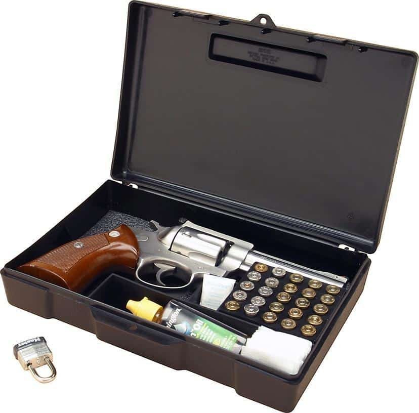 MTM Handgun Long Term Storage Case for 4-inch revolver with closed-cell foam and ammo tray