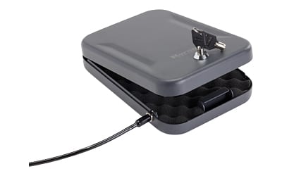 Hornady Lock Box Large black steel key-entry lockbox with foam interior and security cable