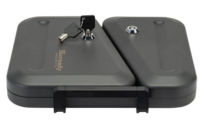 Hornady Dual-Lid Lock Box with Key Lock, black steel, foam interior, 11" x 10" x 2"