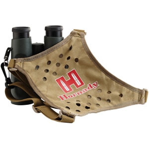 Hornady 99121 Binocular Harness in tan with elastic straps and imprinted Hornady logo