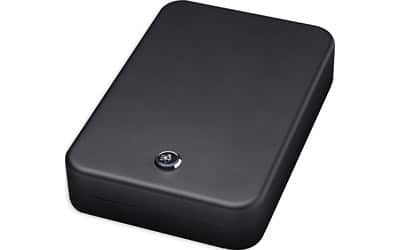 Bulldog Cases Personal Safe, black powder coat, key lock and security cable, 9.5 x 6.5 x 2 in