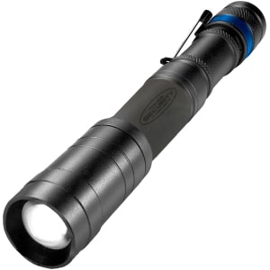 Police Security Sleuth 2.0 black flashlight with belt clip and slide-focus