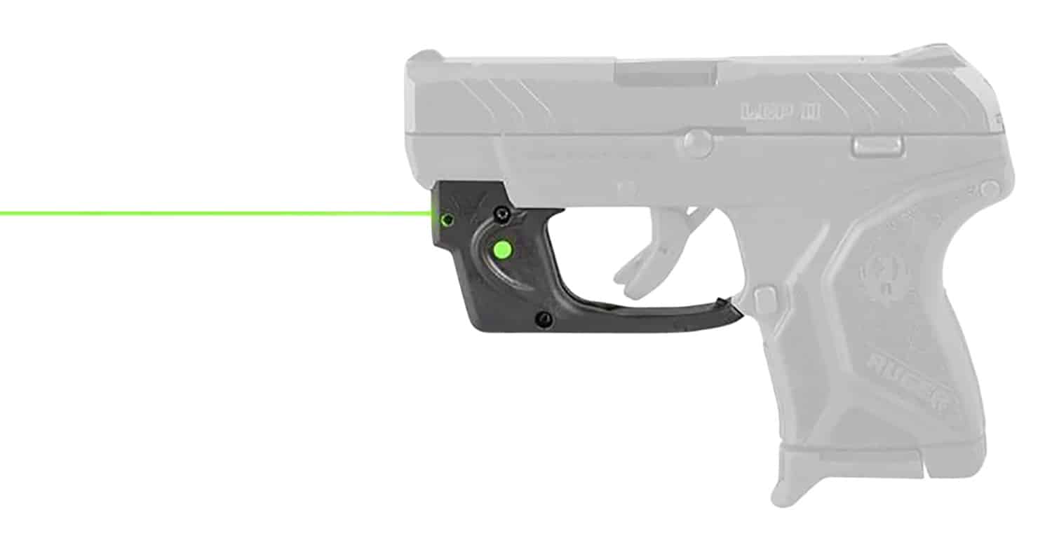 Viridian E-Series green laser sight mounted on Ruger LCP II, black finish