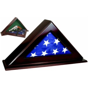 PSP Peace Keeper Patriot Flag Case mahogany stain, holds one handgun, magnetic latch, felt interior