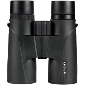 Riton 3 Primal 10x42 HD binoculars in black, angled view